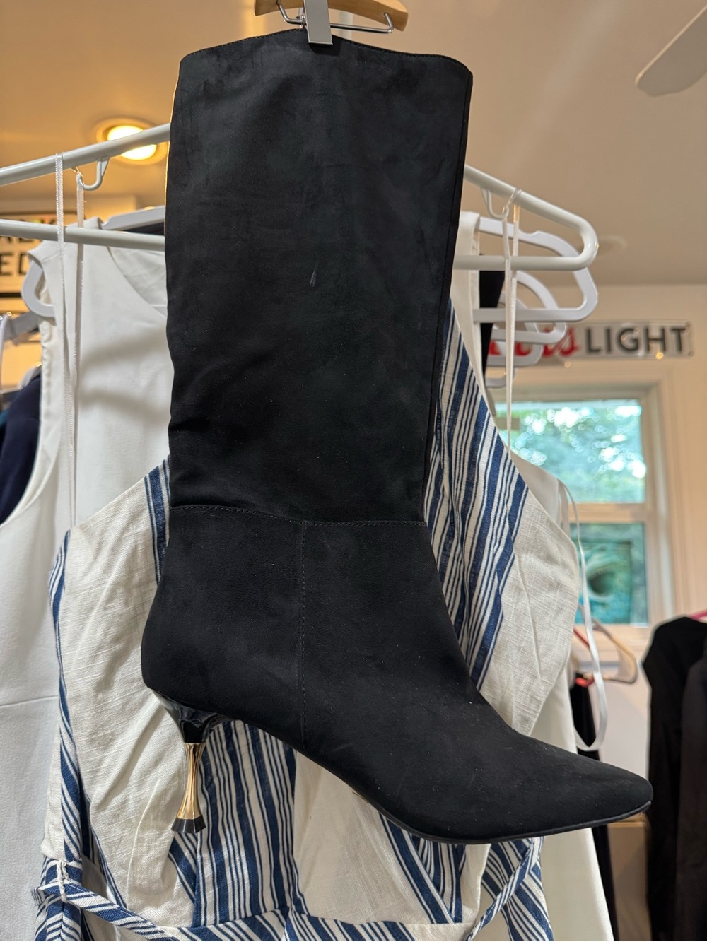 INC International Concepts Black Suede Mid-Calf Boots with Gold Heel Detail